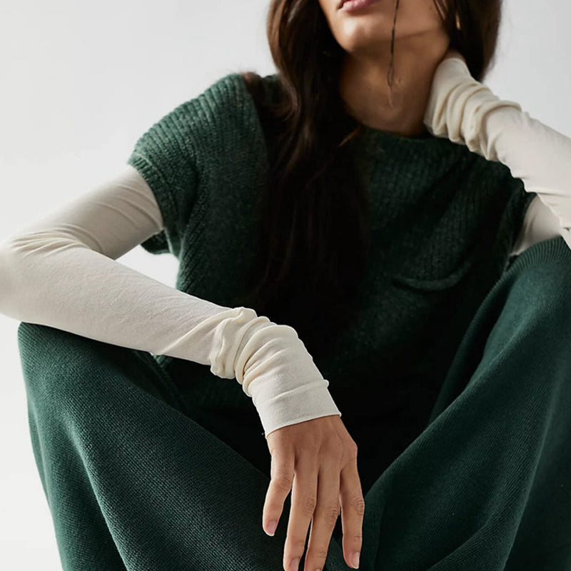 Gluschwein - Einfarbig gestricktes zweiteiliges Set für Damen Grün Oberteil