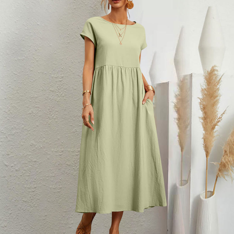 Gluschwein - Sleeveless loose cotton linen dress light green