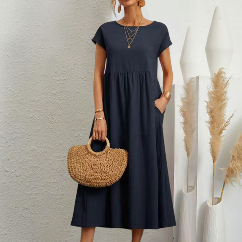 Gluschwein - Sleeveless loose cotton linen dress dark blue