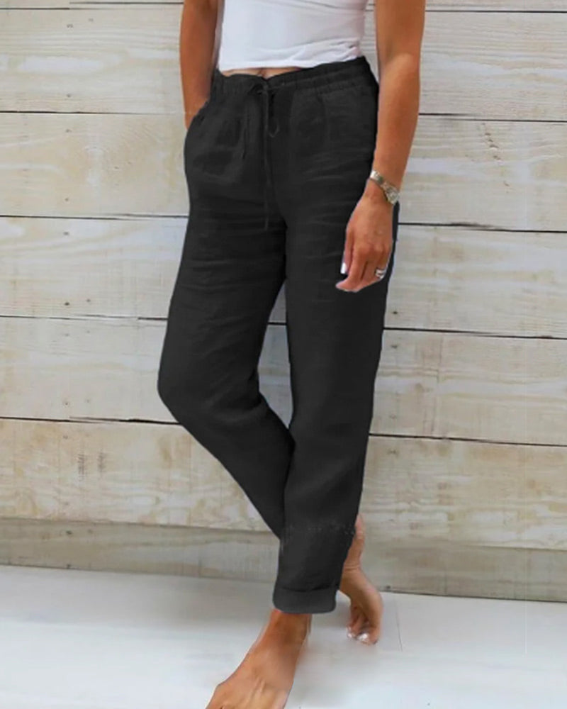 🌸Spring Sale 52% OFF🌿👖Damenhose aus Baumwolle & Leinen mit Elastischem Bund – Bequem, Atmungsaktiv & Lässiger Look 🥰