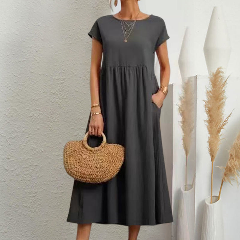 Gluschwein - Sleeveless loose cotton linen dress dark gray