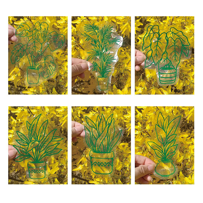 Gluschwein - PVC Bunte Adsorptionsregenbogenglasfensteraufkleber, 6 Stk Grüne Pflanze