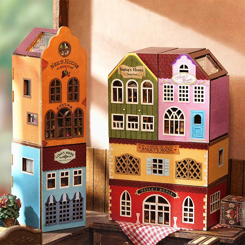 Gluschwein - Mini-Kaninchenstadt Holz Puppenhaus-Bausatz mit Möbeln