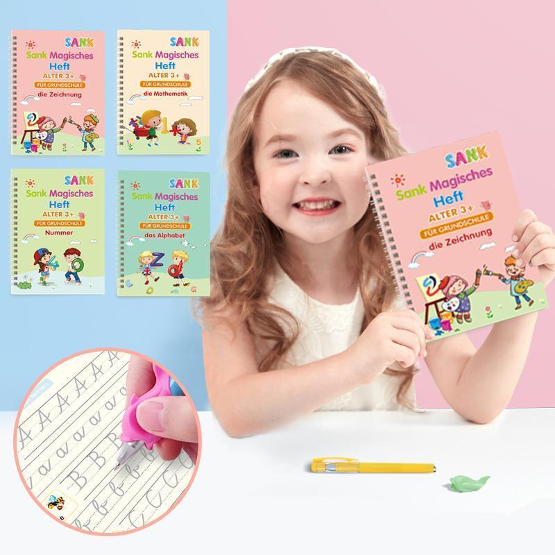 Gluschwein - Kinder Magisches Heft EIN SET ( 4 COPYBOOKS, BLEISTIFTGRIFFSATZ)