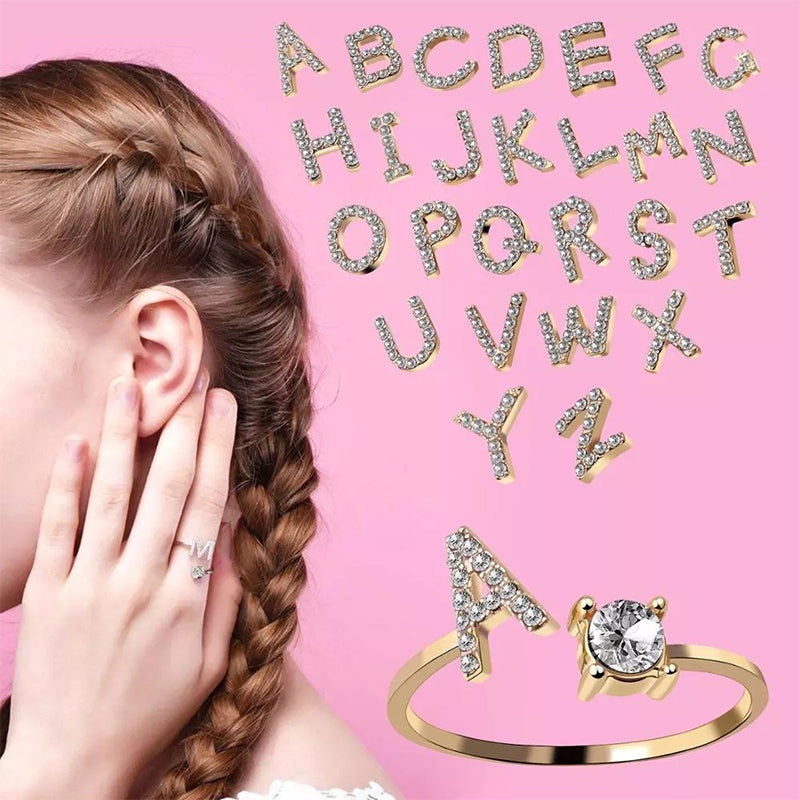 Gluschwein - Einstellbarer Öffnungsring aus Metall mit A-Z-Buchstabe in Goldfarbe