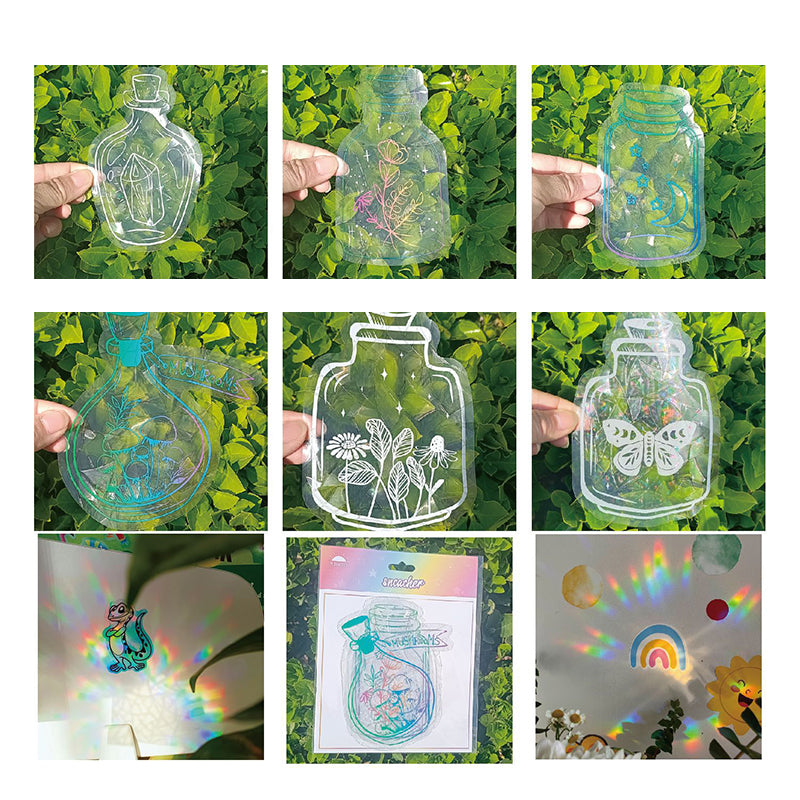 Gluschwein - PVC Bunte Adsorptionsregenbogenglasfensteraufkleber, 6 Stk Schöne Flaschen