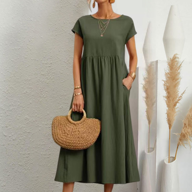 Gluschwein - Sleeveless loose cotton linen dress green