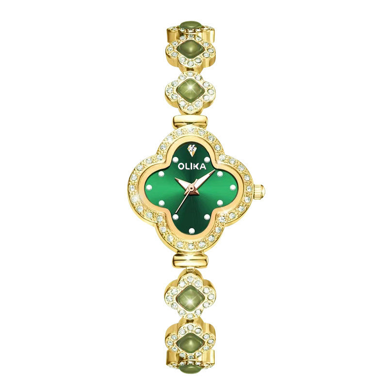 Gluschwein - Vierblättriges Kleeblatt-Armbanduhr für Damen Gold