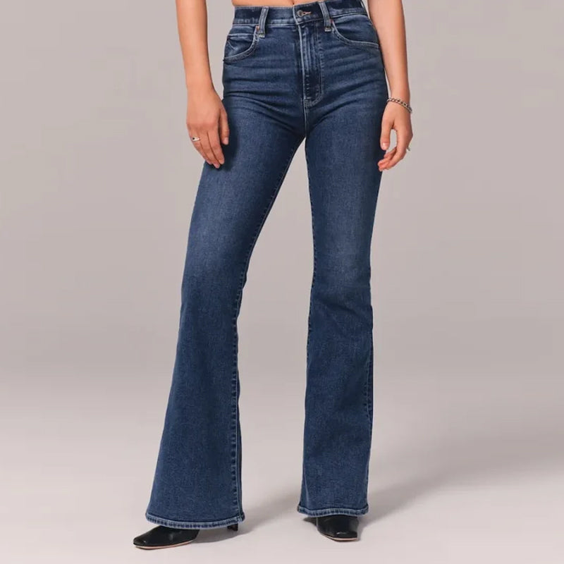 Gluschwein - Stretch-Flare-Jeans mit hohem Bund DUNKELBLAU