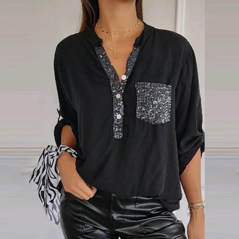 Aria | Baumwollbluse mit V-Ausschnitt und Pailletten - 1+1 GRATIS