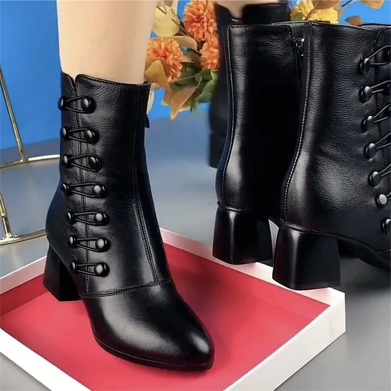 Gluschwein - Warme Lederstiefeletten mit seitlichen Knöpfen für Damen 41 kein Wattebausch