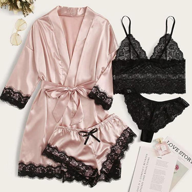 Gluschwein - Damen Schlafanzug 4-teiliges Set rosa