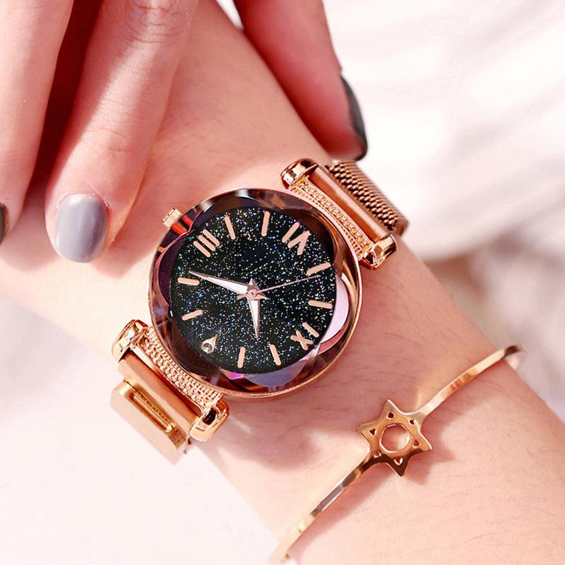 Gluschwein - Neue Modetrend wasserdichte Sternenhimmel Mädchen Armbanduhr golden