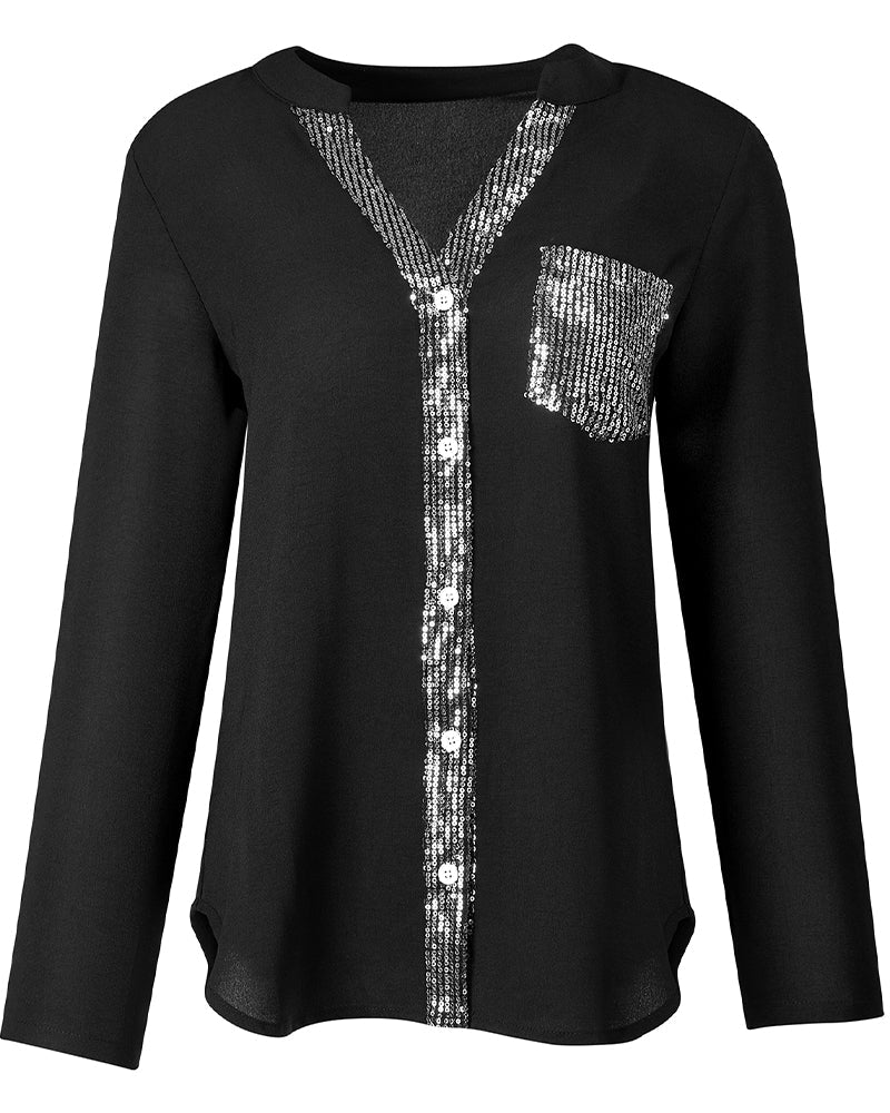 Aria | Baumwollbluse mit V-Ausschnitt und Pailletten - 1+1 GRATIS