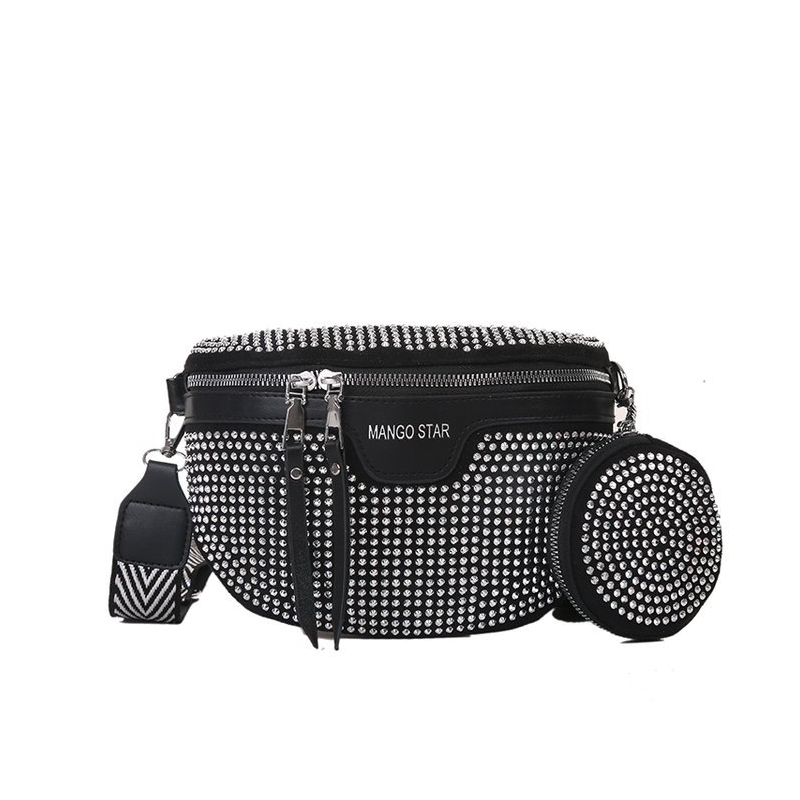 Gluschwein - Fashion Strass PU-Leder-Gürteltasche Silber