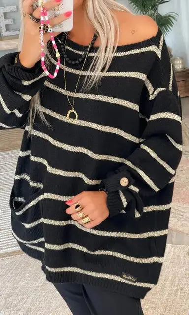 Gluschwein - Elisa - Gestreifter Eleganz-Pullover Swarchz
