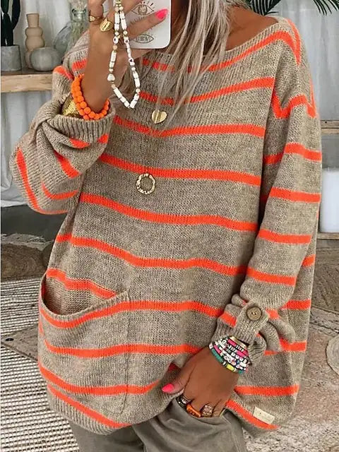Gluschwein - Elisa - Gestreifter Eleganz-Pullover Orange