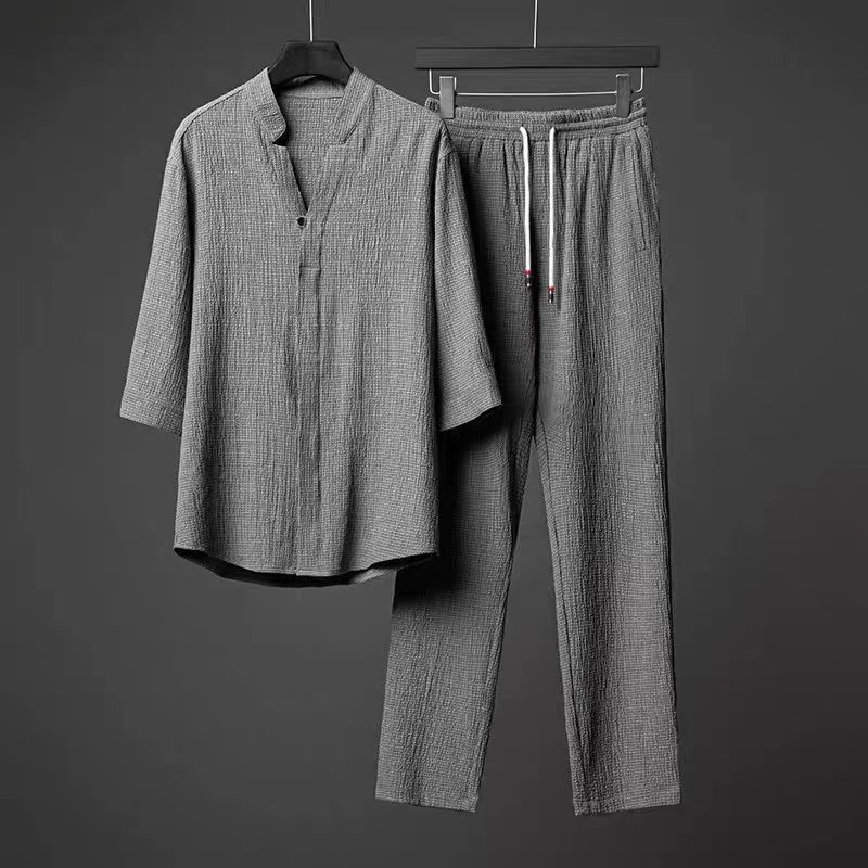 Gluschwein - 2-teiliges Sommer-Outfit aus Leinen für Herren grau