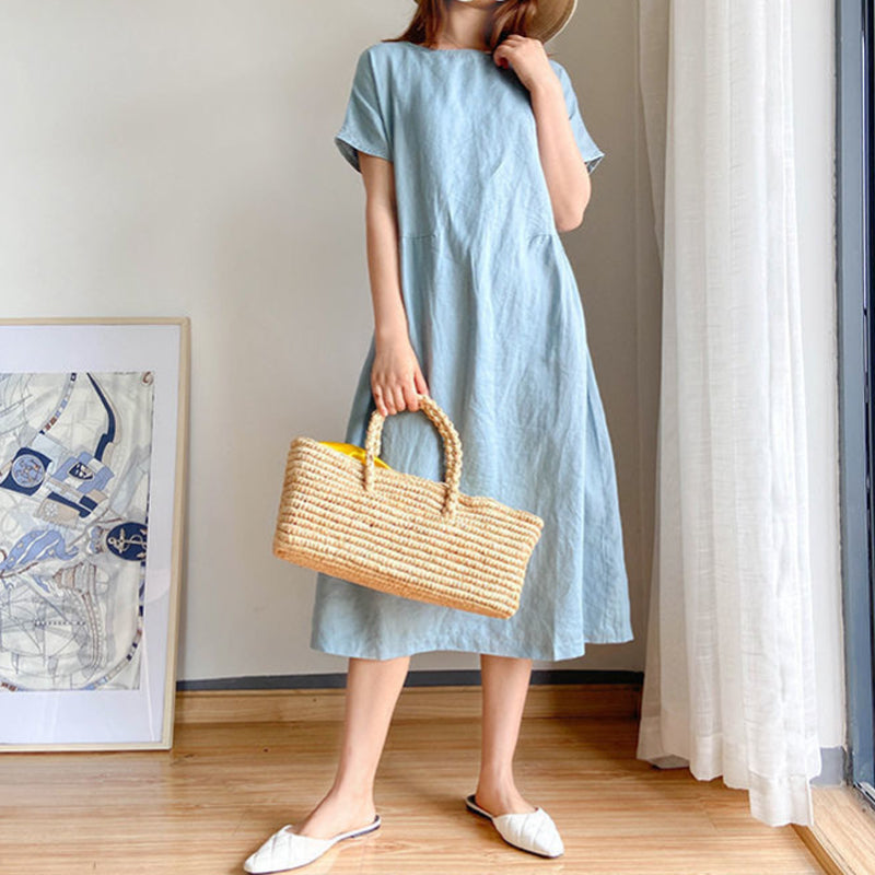 Gluschwein - Einfarbiges, lockeres Kurzarmkleid hellblau