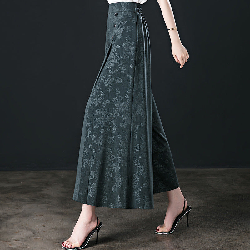 Gluschwein - Damenhose mit hohem Bund und weitem Bein und Blumenmuster