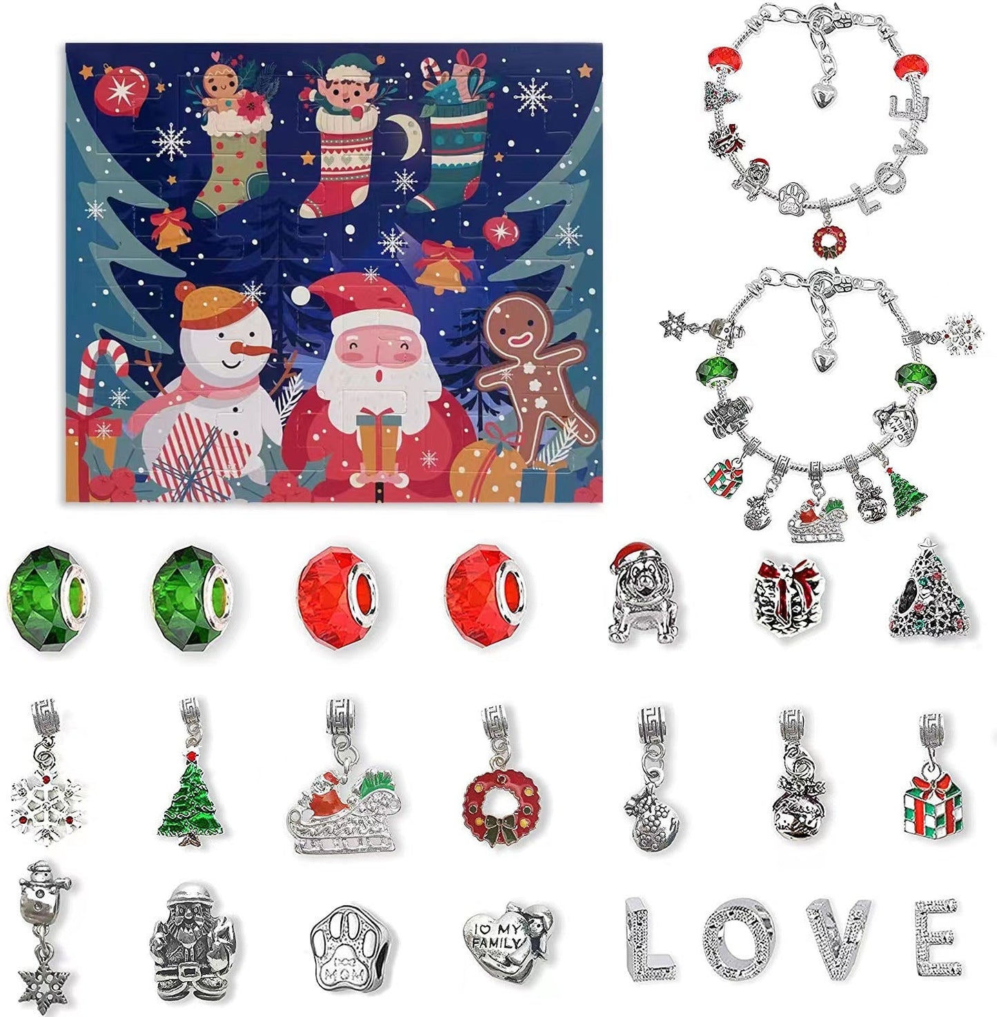 Ensemble de bracelets avec calendrier compte à rebours de Noël DIY 24 jours