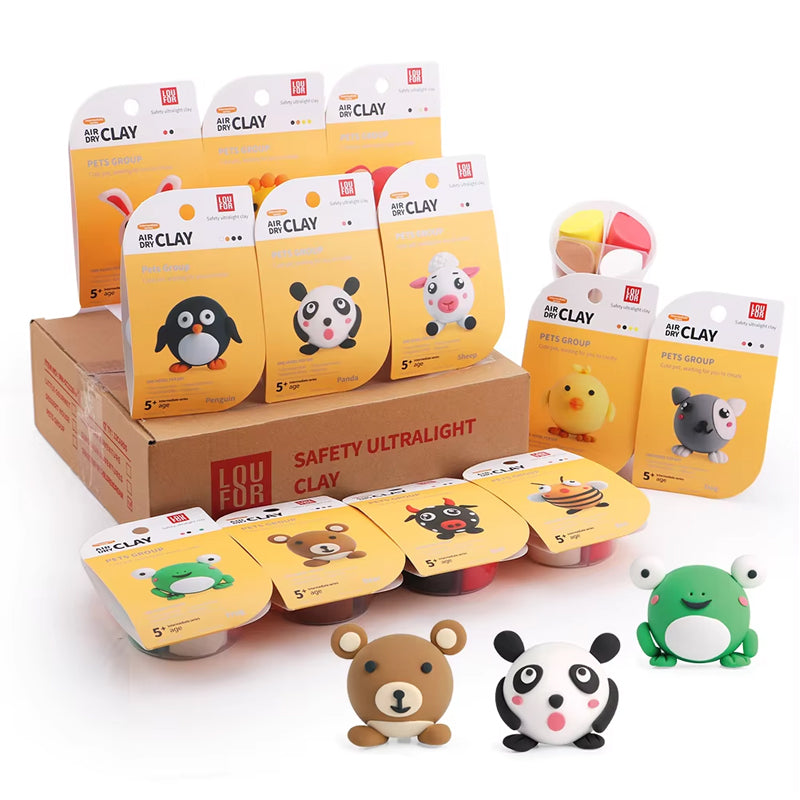 Pâte à modeler séchant à l'air, ensembles de pâte à modeler pour groupe d'animaux de compagnie pour enfants