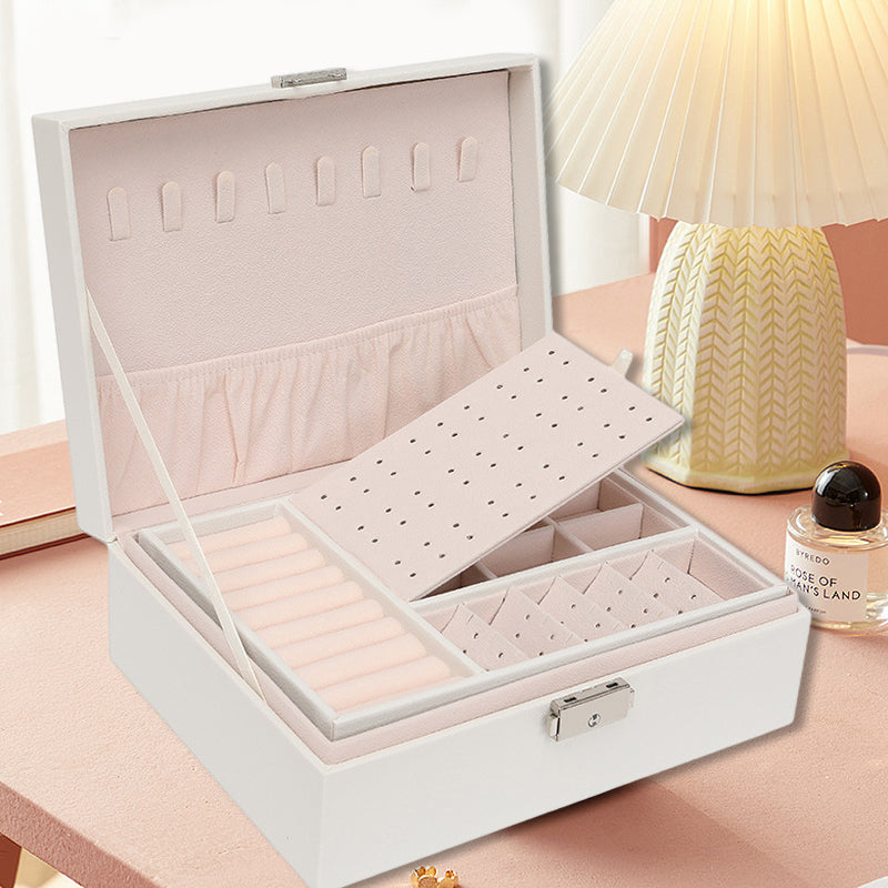 Gluschwein - Leder-Schmuckkästchen mit Schloss, Aufbewahrungsbox-Organizer WEISS