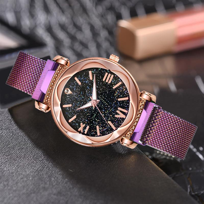 Gluschwein - Neue Modetrend wasserdichte Sternenhimmel Mädchen Armbanduhr lila