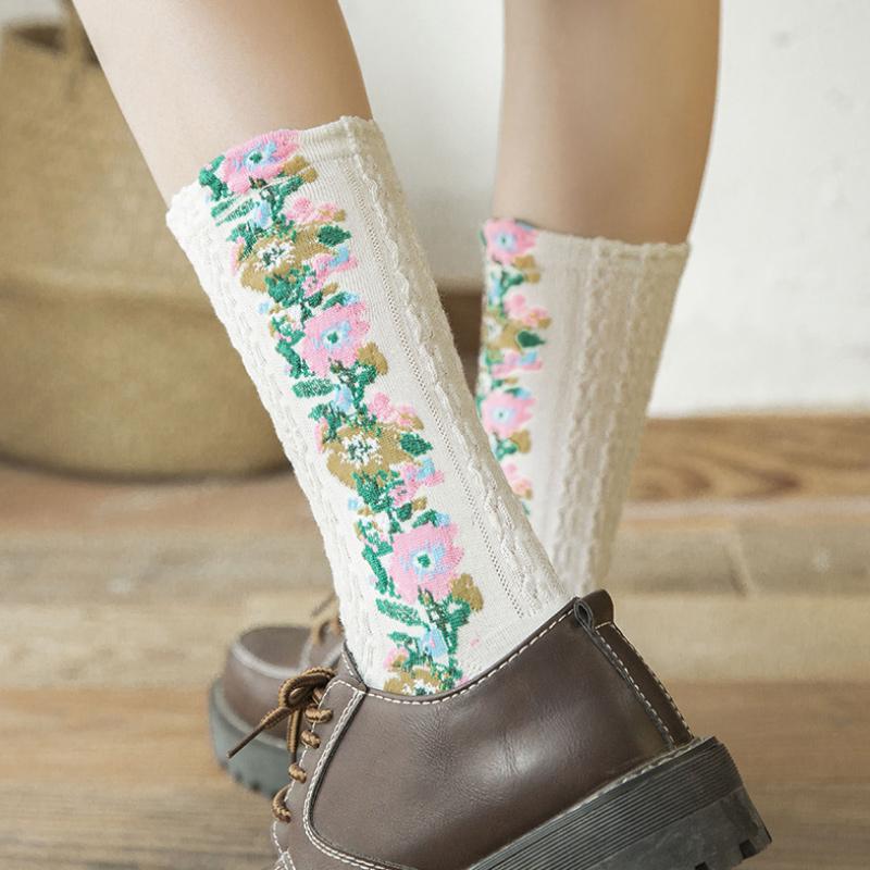 Gluschwein - Vintage Socken mit Blumenstickerei (5 Paar)