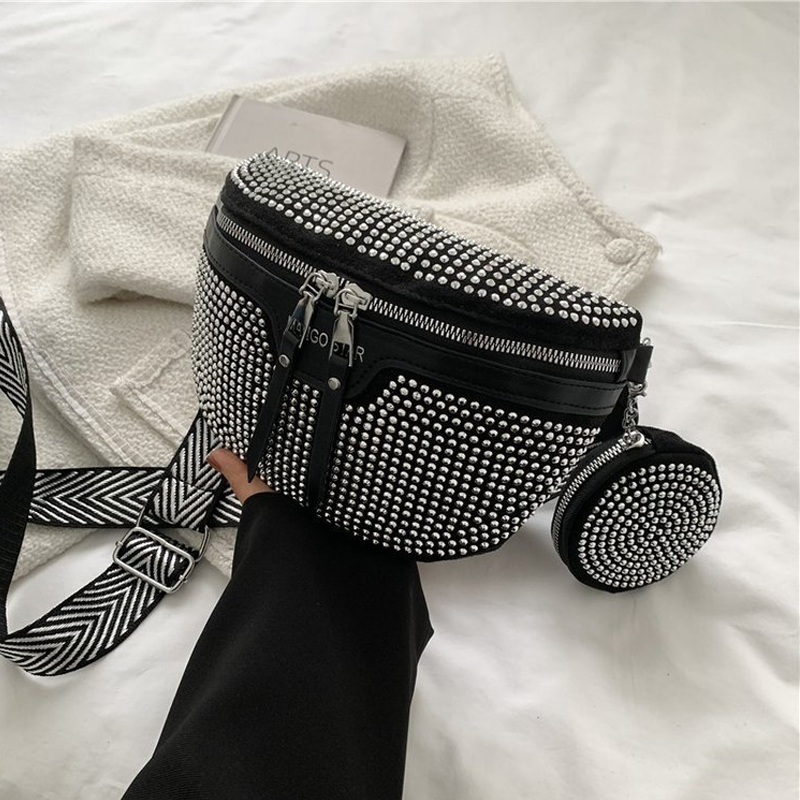 Gluschwein - Fashion Strass PU-Leder-Gürteltasche