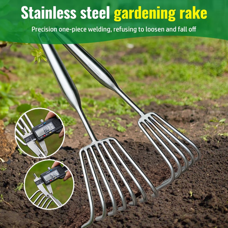 GardenClaw - Gartenrechen aus Edelstahl — Stabiler Handrechen mit rutschfestem Griff