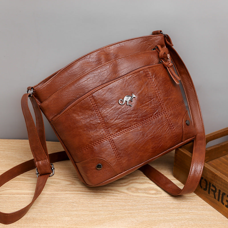 Gluschwein - Kuriertasche aus weichem Leder mit mehreren Taschen und großer Kapazität Braun