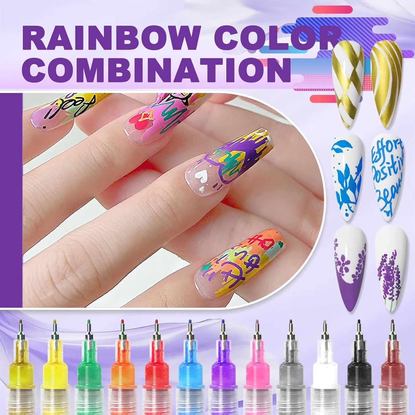 NailArt - 12 Farben Nagelkunst-Stifte — Acryl-Nageldesign-Set mit feiner Spitze