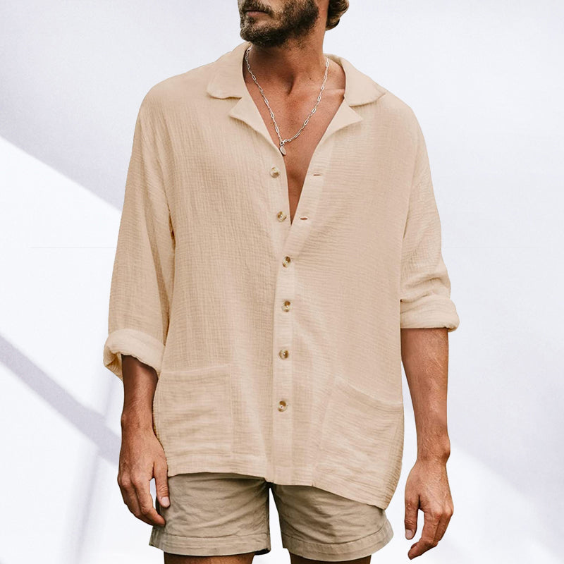 Gluschwein - Lockeres, lässiges Langarmhemd für Herren Beige