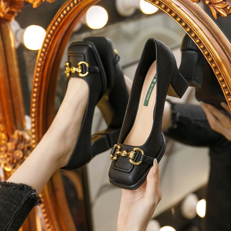 Gluschwein - Vintage-Pumps mit quadratischer Spitze Schwarz