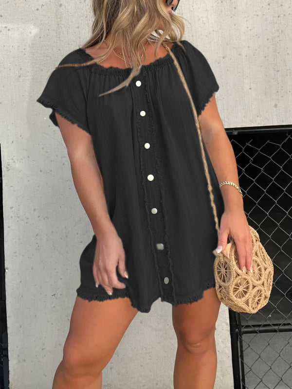 đ¸Kurzärmeliges, lässiges Denim-Kleid