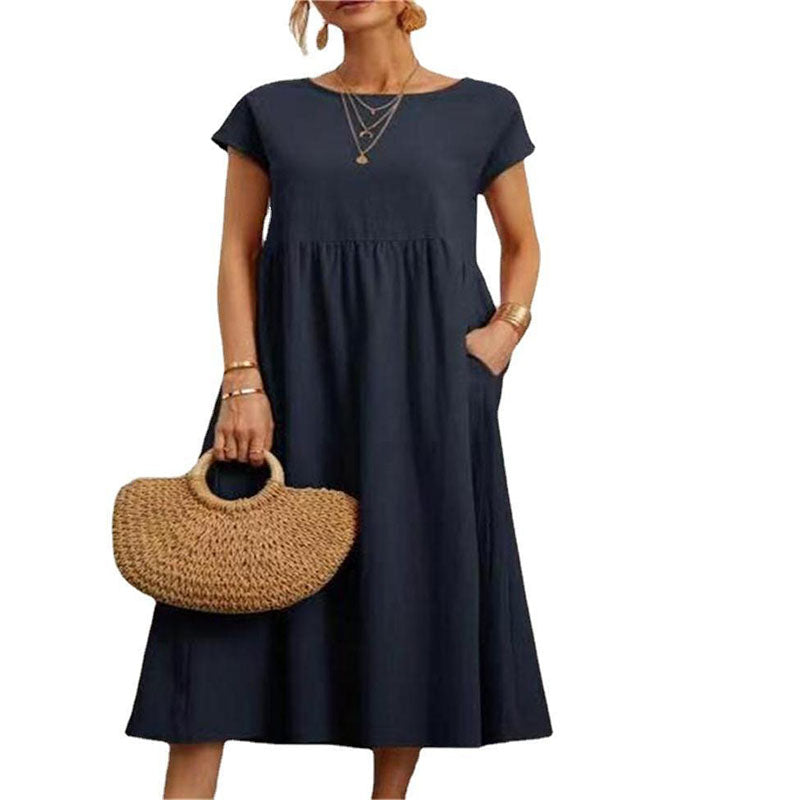 Gluschwein - Einfarbiges, ärmelloses Kleid aus Baumwollleinen mit losen Taschen