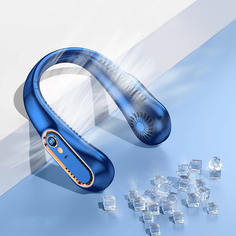 Gluschwein - Nackenventilator, wiederaufladbarer USB-Lüfter, 5 Geschwindigkeiten einstellbar Blau
