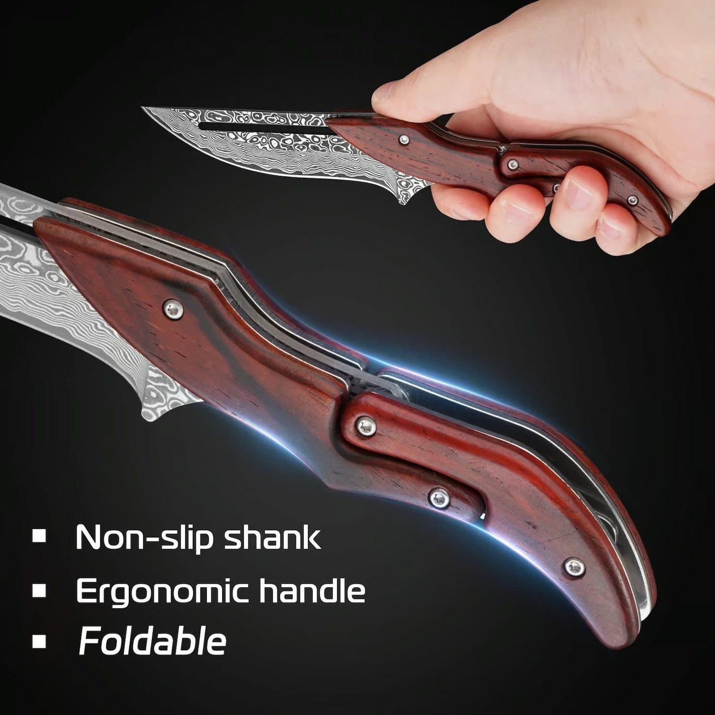 DamaBlade - Couteau pliant en acier Damas forgé à la main