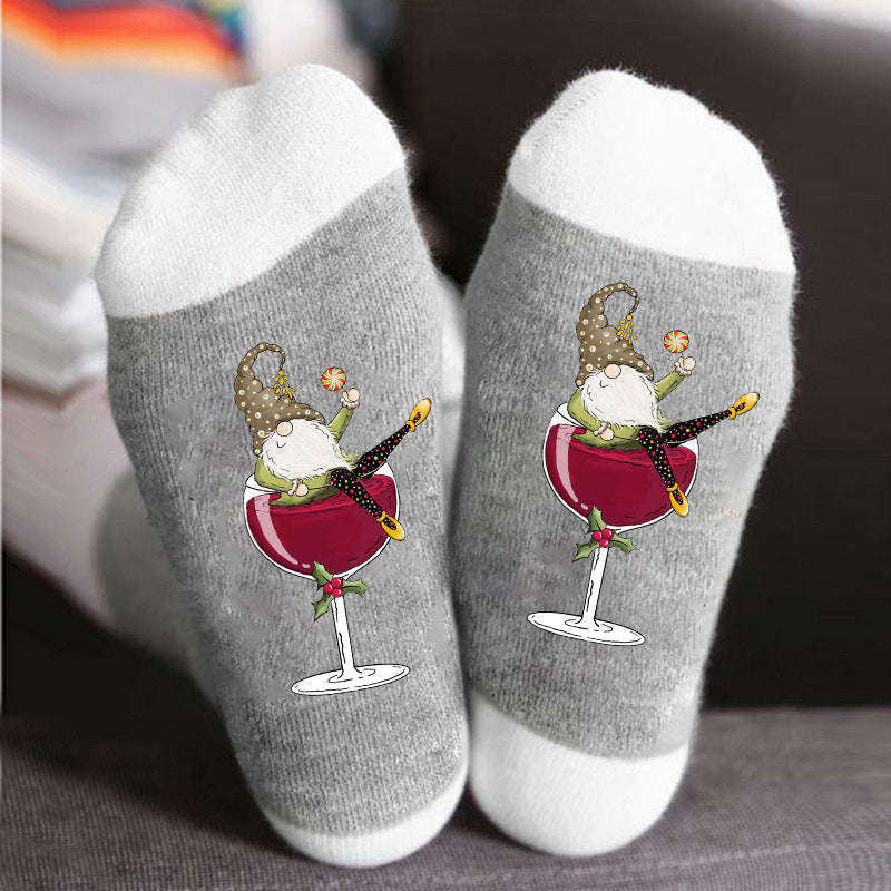 Gluschwein - 🧦Weinglas Unisex Crew Socken🧦 Grauweiß 2 Paar