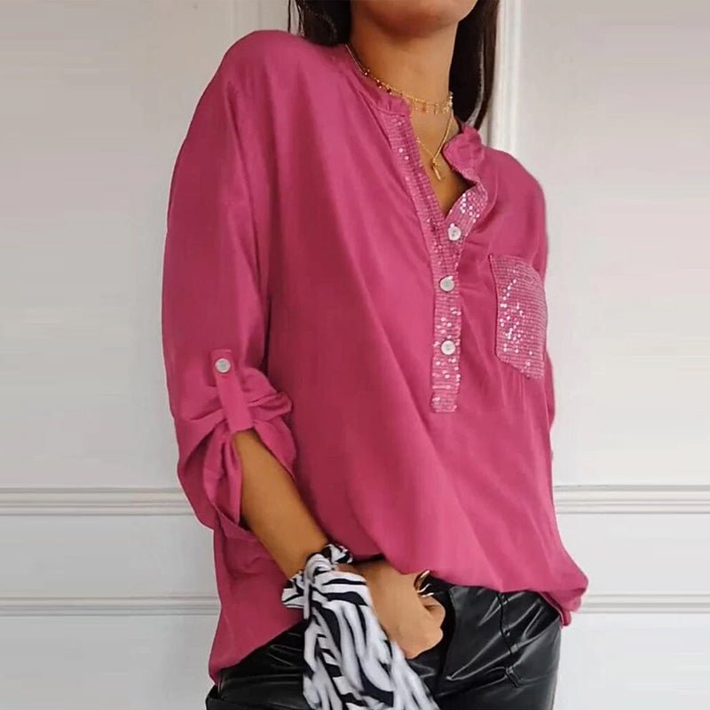 Aria | Baumwollbluse mit V-Ausschnitt und Pailletten - 1+1 GRATIS