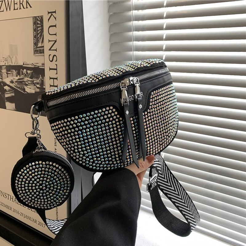 Gluschwein - Fashion Strass PU-Leder-Gürteltasche