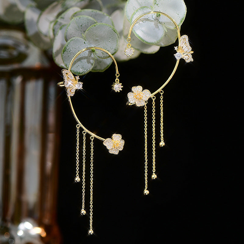 Gluschwein - Elegante Schmetterlings-Blumenohrringe mit Quasten