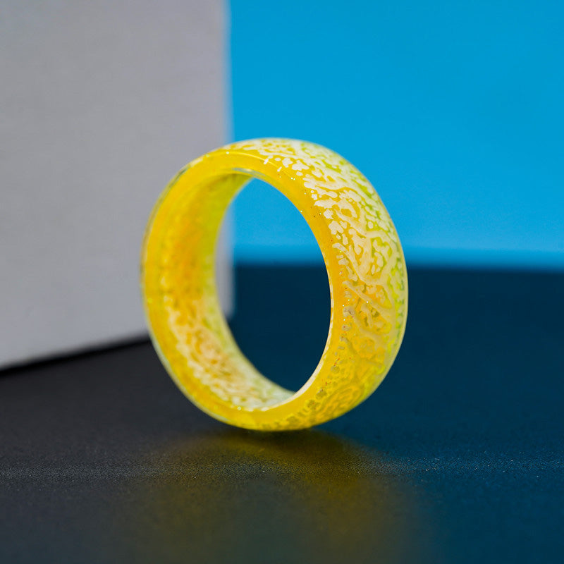Gluschwein - Fashion Colorful Luminous Resin Fluorescent Glowing Ring GELB WEISS