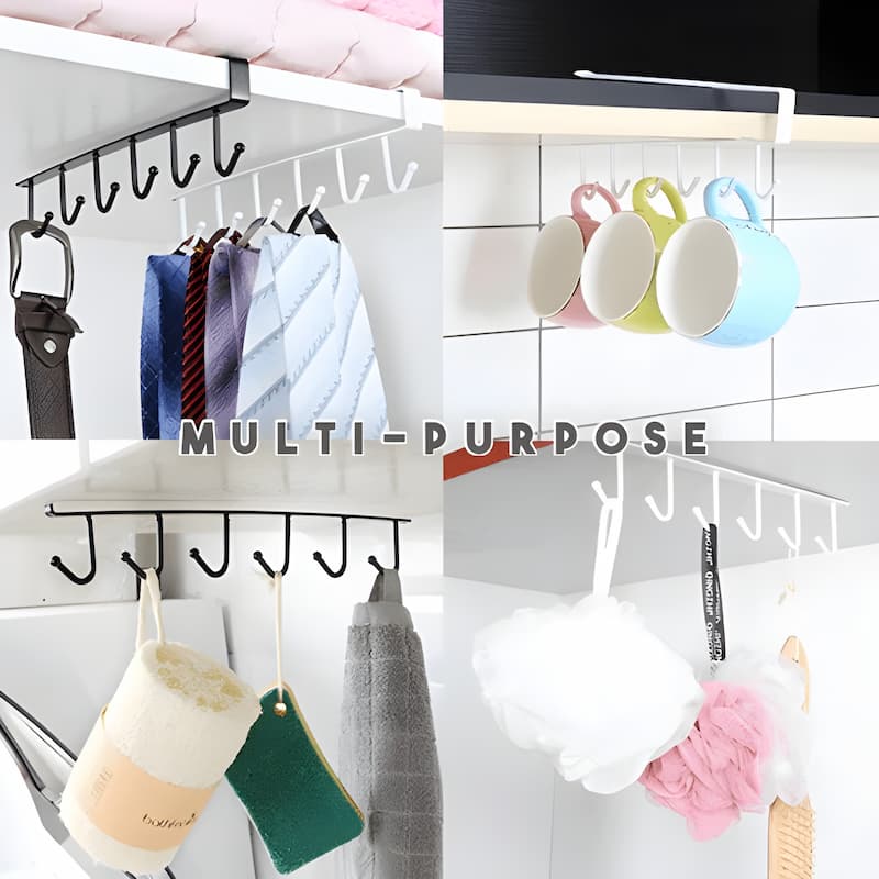 KitchenHooks - Unterbau-Hakenleiste – platzsparende Küchenaufbewahrung mit 6 Haken