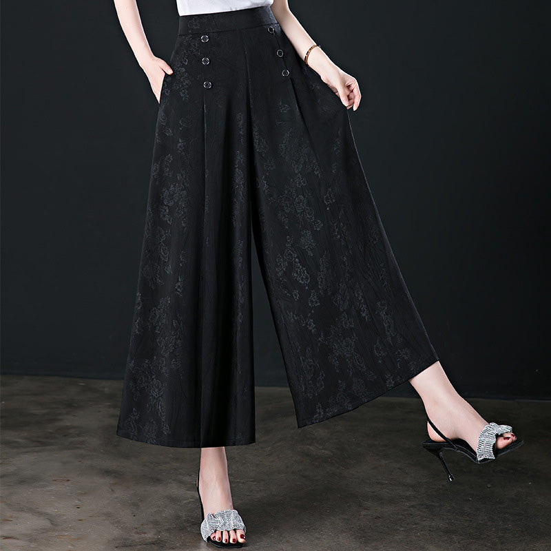 Gluschwein - Damenhose mit hohem Bund und weitem Bein und Blumenmuster Schwarz