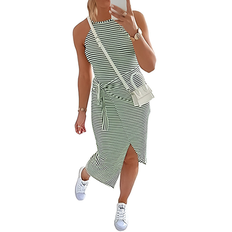Gluschwein - Sexy Gestreiftes Ärmelloses Damenkleid mit Schnürung
