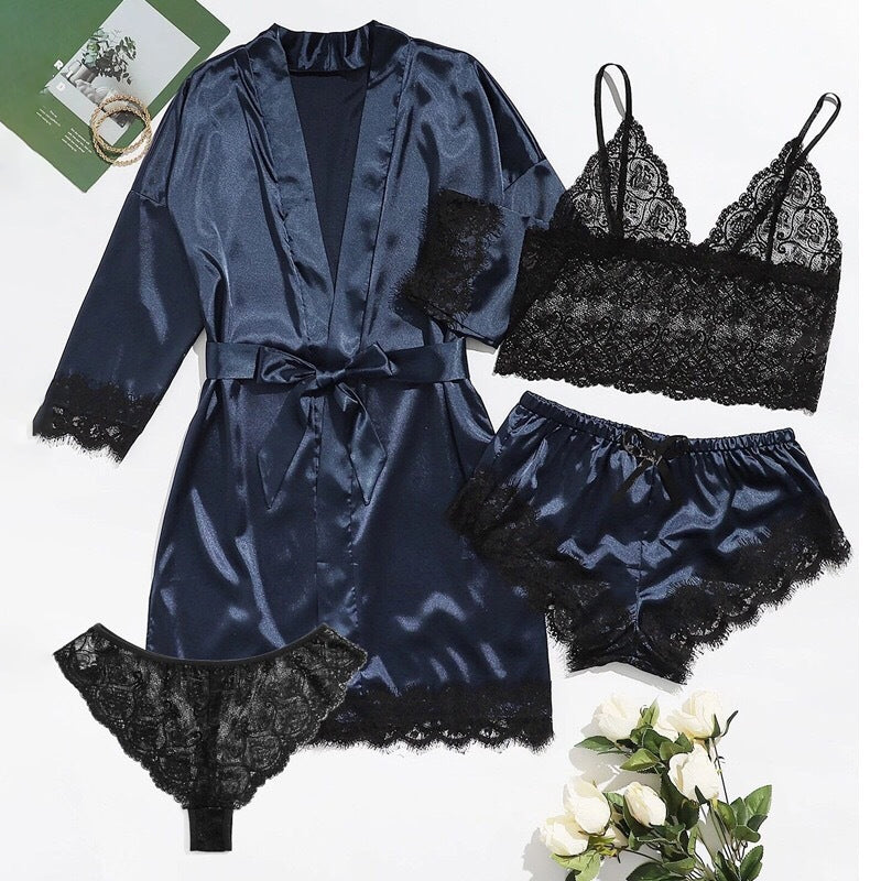 Gluschwein - Damen Schlafanzug 4-teiliges Set blau