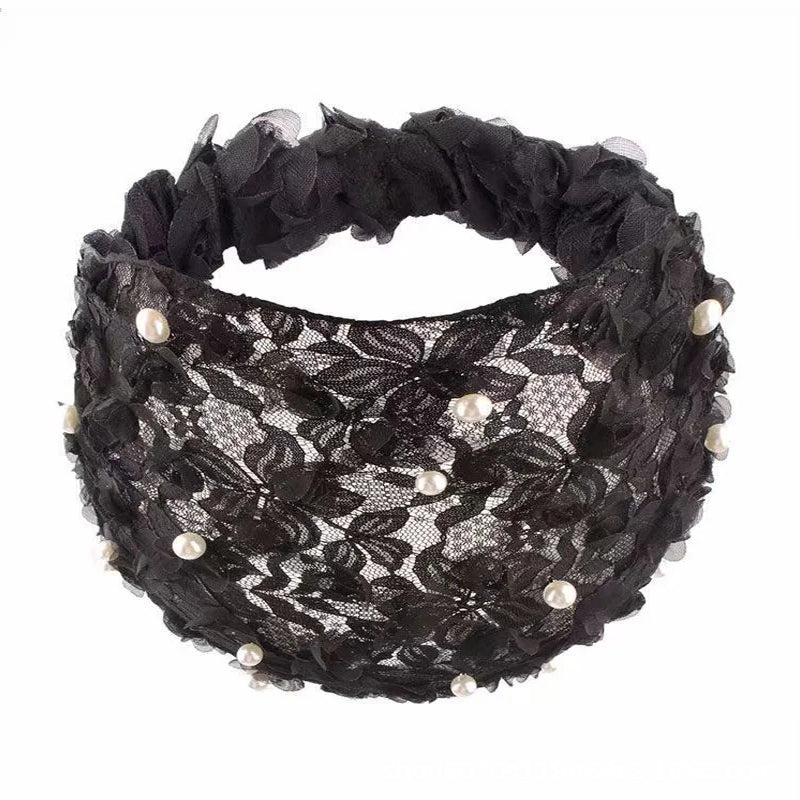 Gluschwein - Gestricktes Perlen-Bandana Für Damen, Elastisches Stirnband Schwarz