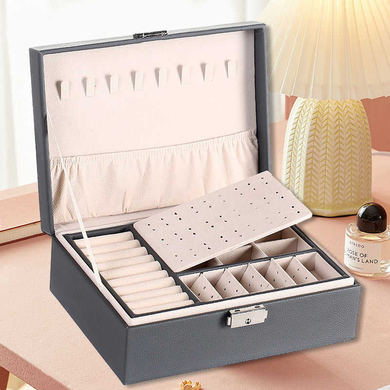 Gluschwein - Leder-Schmuckkästchen mit Schloss, Aufbewahrungsbox-Organizer GRAU